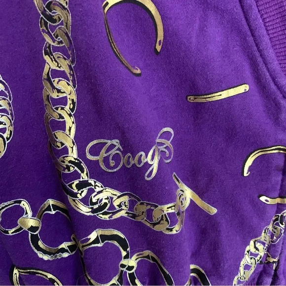 Coogi Purple Gold Short Sleeve Hooded Zip Up Bling Y2K Long  Zip Hoodie L - Picture 12 of 15